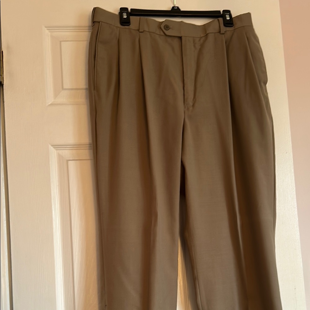 Tan Dress Pants with Pleats and Belt Loops